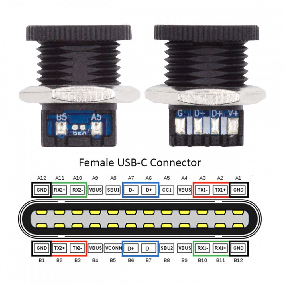 5pcs/set DIY OEM Type C Female Socket Connector to 6Pin PCBA Pinout Scew Nut Mount Type DC 5V/20V PD Power