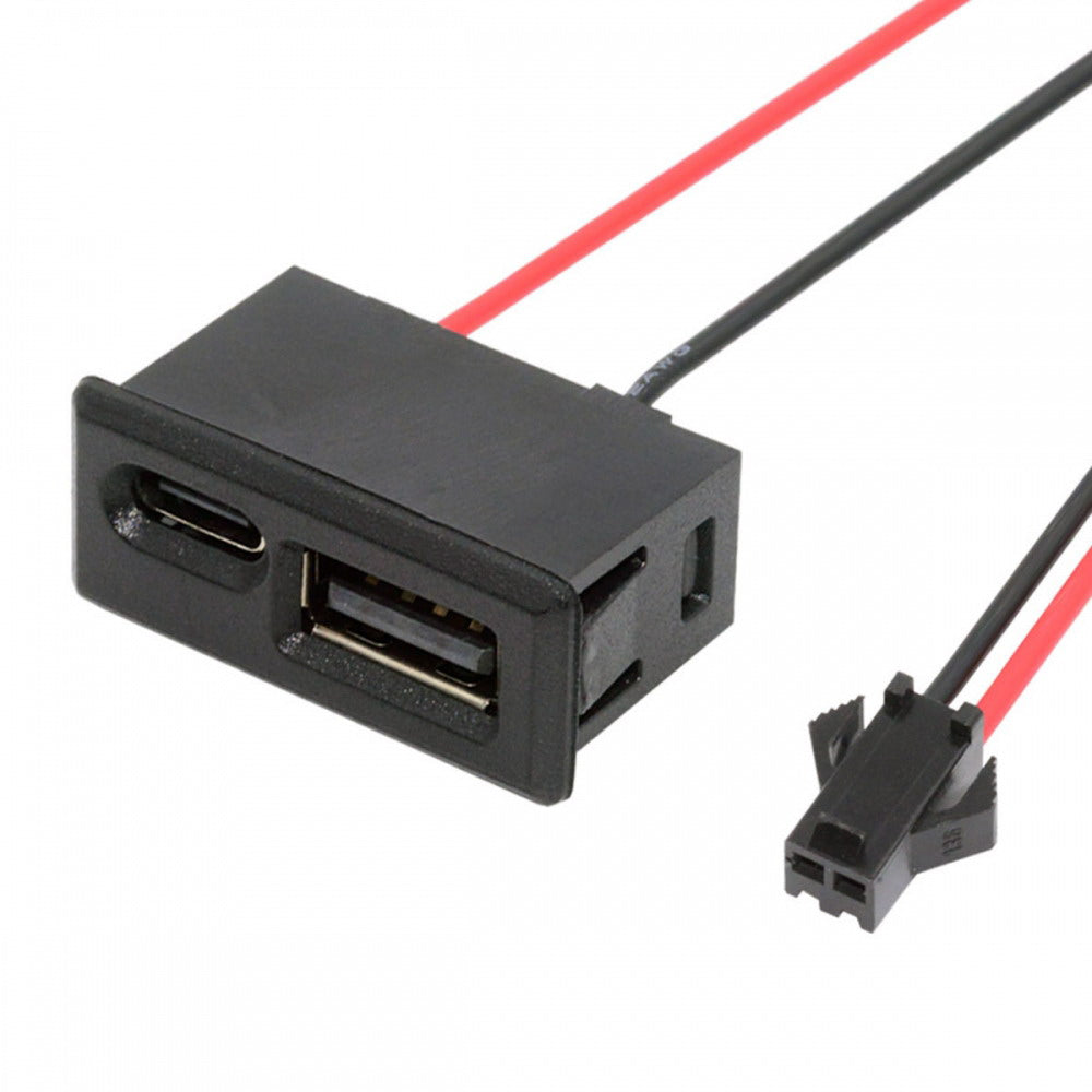 DIY OEM Type-A & Type-C Female Socket Horizontal to 2Pin Header Cable Pitch=2.54mm Latch Mount Type DC 5V Power