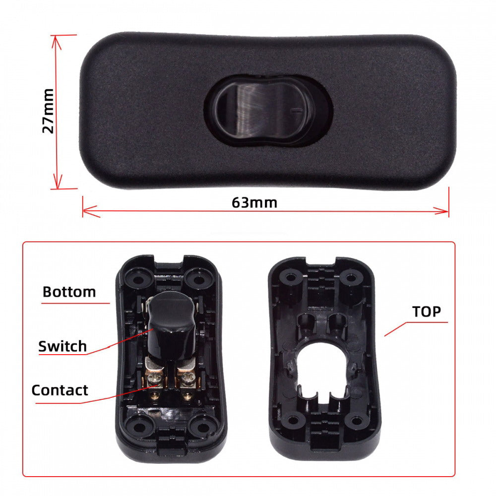 Universal Interruptor 318 Switch Cord Inline On-Off Switch DPST Control Rocker for Bedroom Table Lamp Desk Light Strip