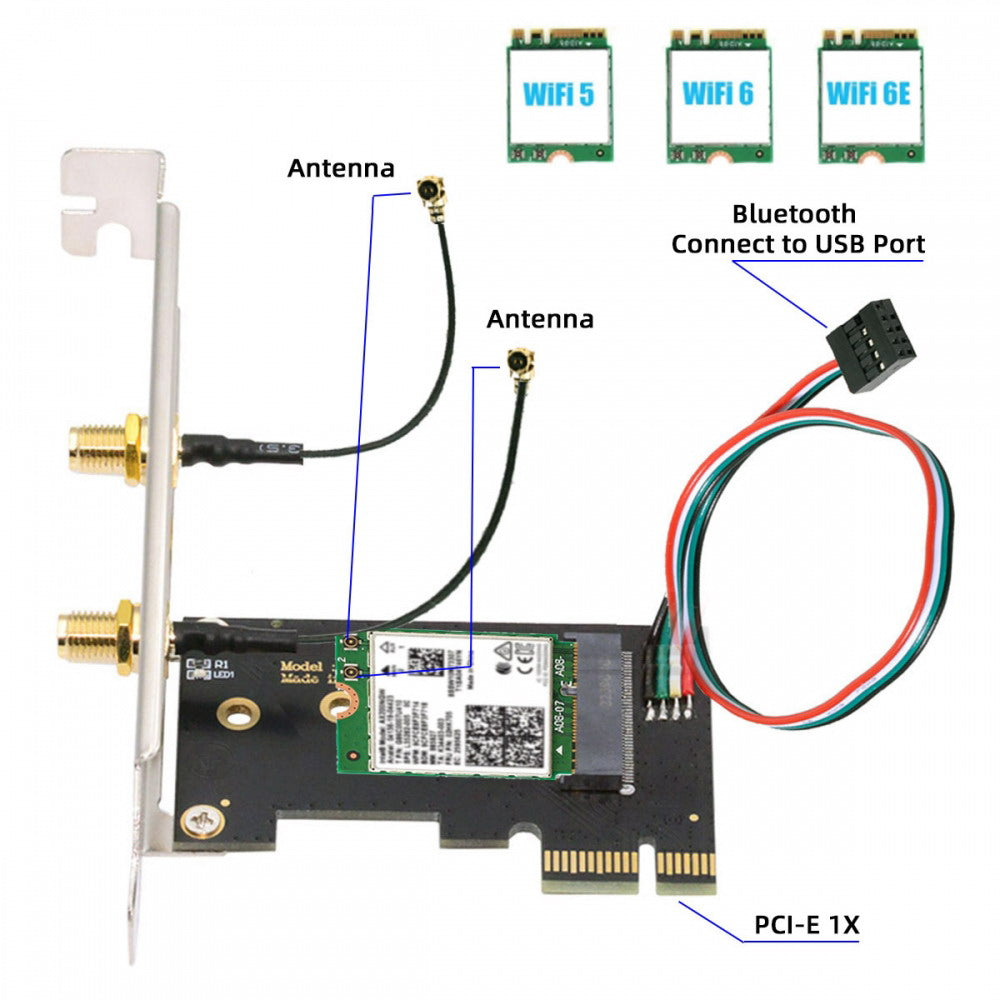 Wireless NGFF A/E-Key WiFi Card to PCI-E Express 1x Adapter for WLAN Wifi6 Wifi7 Bluetooth