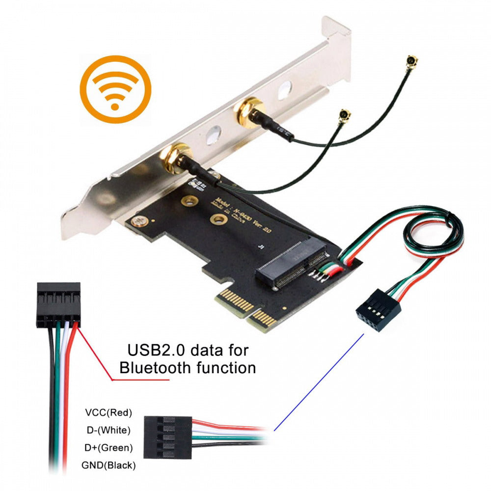 Wireless NGFF A/E-Key WiFi Card to PCI-E Express 1x Adapter for WLAN Wifi6 Wifi7 Bluetooth