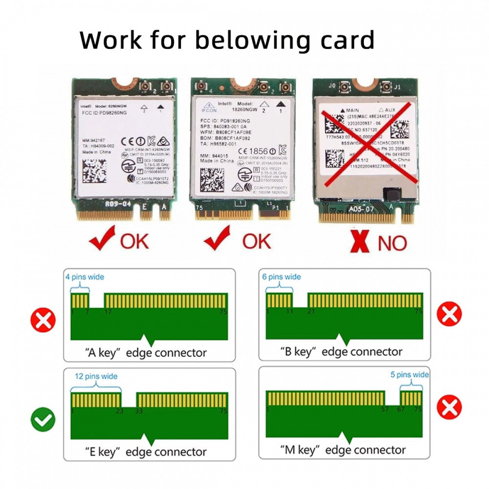 Wireless NGFF A/E-Key WiFi Card to PCI-E Express 1x Adapter for WLAN Wifi6 Wifi7 Bluetooth