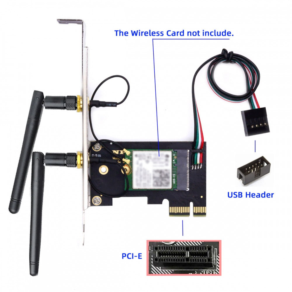 Wireless NGFF A/E-Key WiFi Card to PCI-E Express 1x Adapter for WLAN Wifi6 Wifi7 Bluetooth