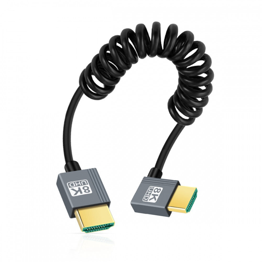 HDMI 2.1 Male to HDMI Male 8K 60hz Stretch Coiled Cable Left Angled 90 Degree for HDTV Computer Laptop Monitor