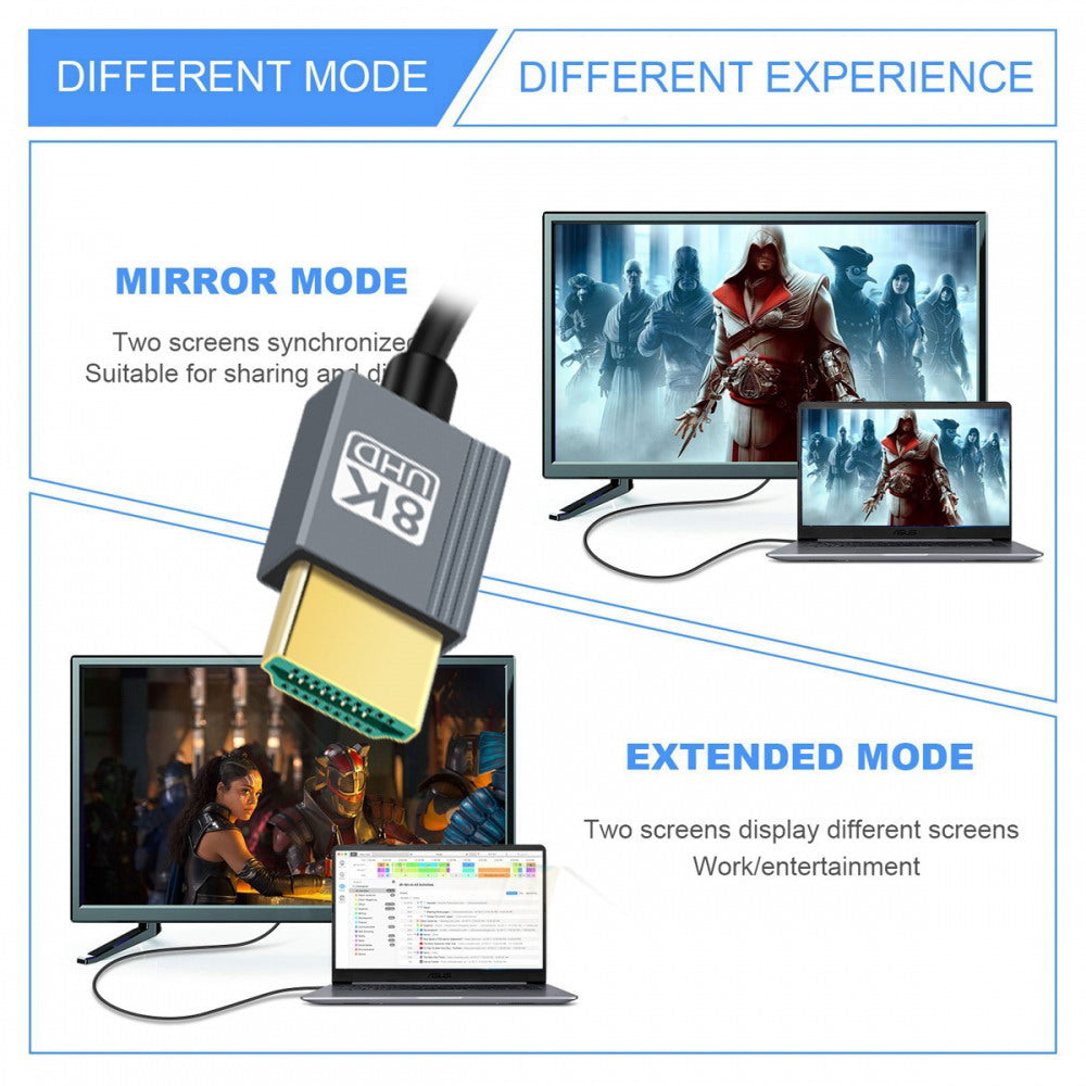 HDMI 2.1 Male to HDMI Male 8K 60hz Stretch Coiled Cable Right Angled 90 Degree for HDTV Computer Laptop Monitor