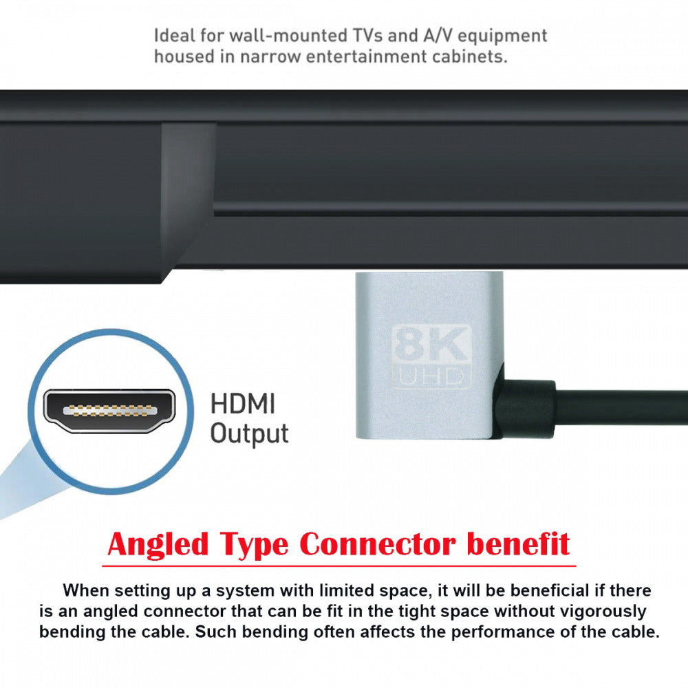 HDMI 2.1 Male to HDMI Male 8K 60hz Stretch Coiled Cable Right Angled 90 Degree for HDTV Computer Laptop Monitor