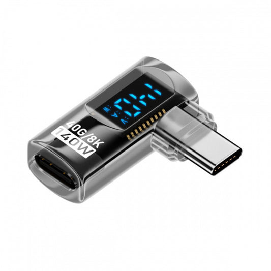 Type-C Smart LED Display USB-C Male to Female Extension Adapter USB4.0 40Gbps 140W Left Right Angled 90 Degree Current Voltage Monitoring