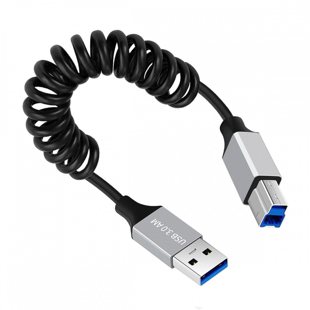 USB 3.0 Type-A Male to USB3.0 Type-B Male Stretch Coiled Cable 100cm Extension 5Gbps for Disk Printer Camera Data
