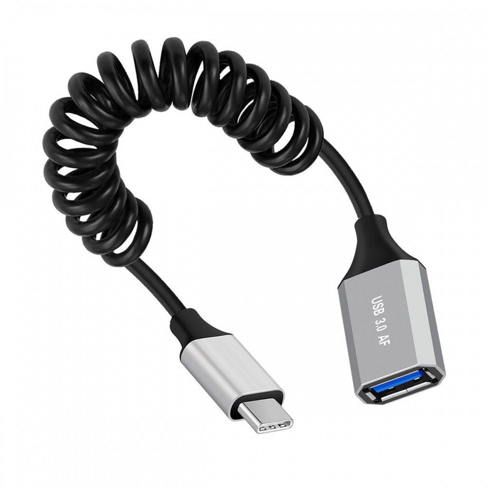 USB-C Type-C Host to USB3.0-A Female OTG Stretch Coiled Cable 100cm Extension 5Gbps for Disk Phone Camera Data