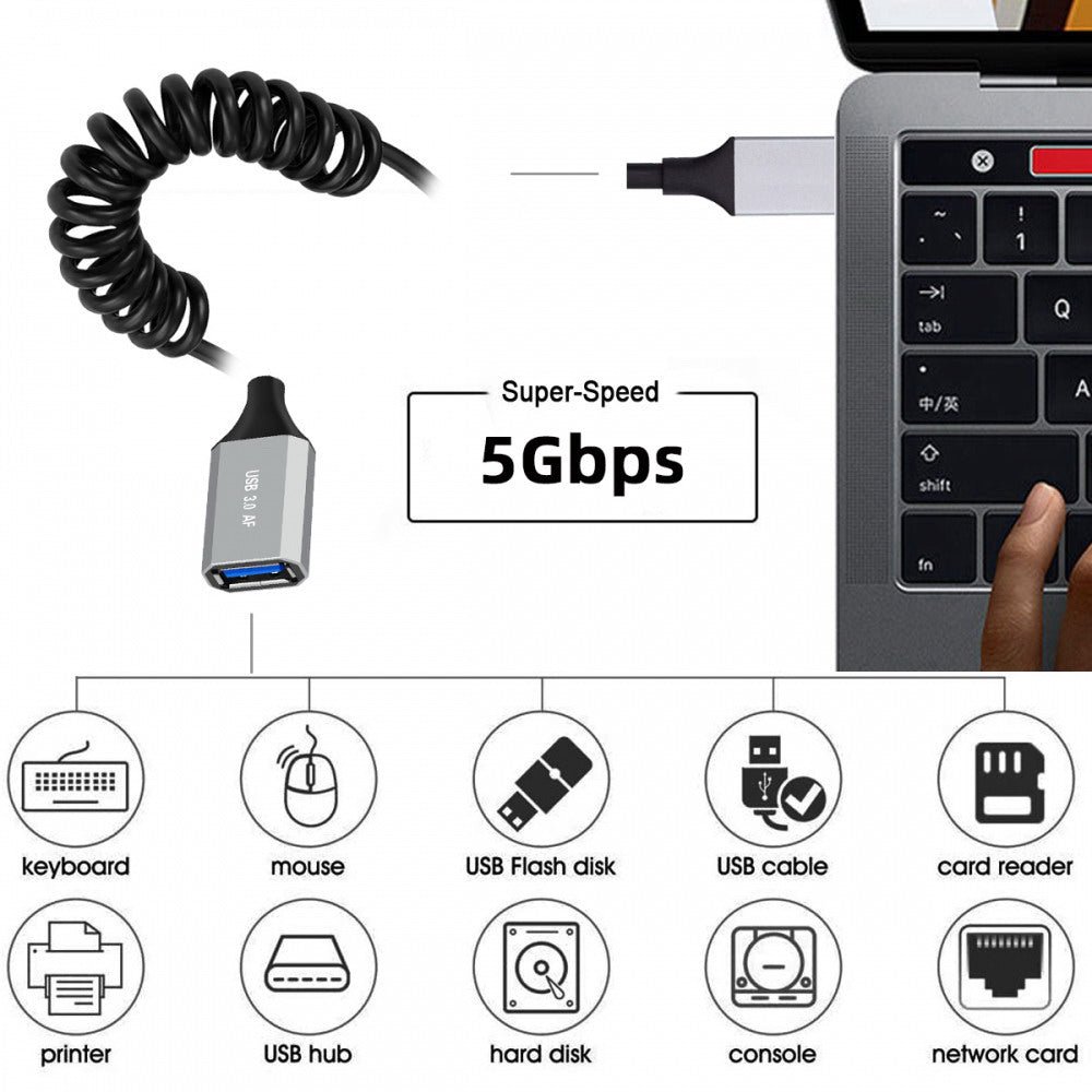 USB 3.0 Type-A Male to USB3.0 A Female Stretch Coiled Cable 100cm Extension 5Gbps for Disk SSD Camera Data
