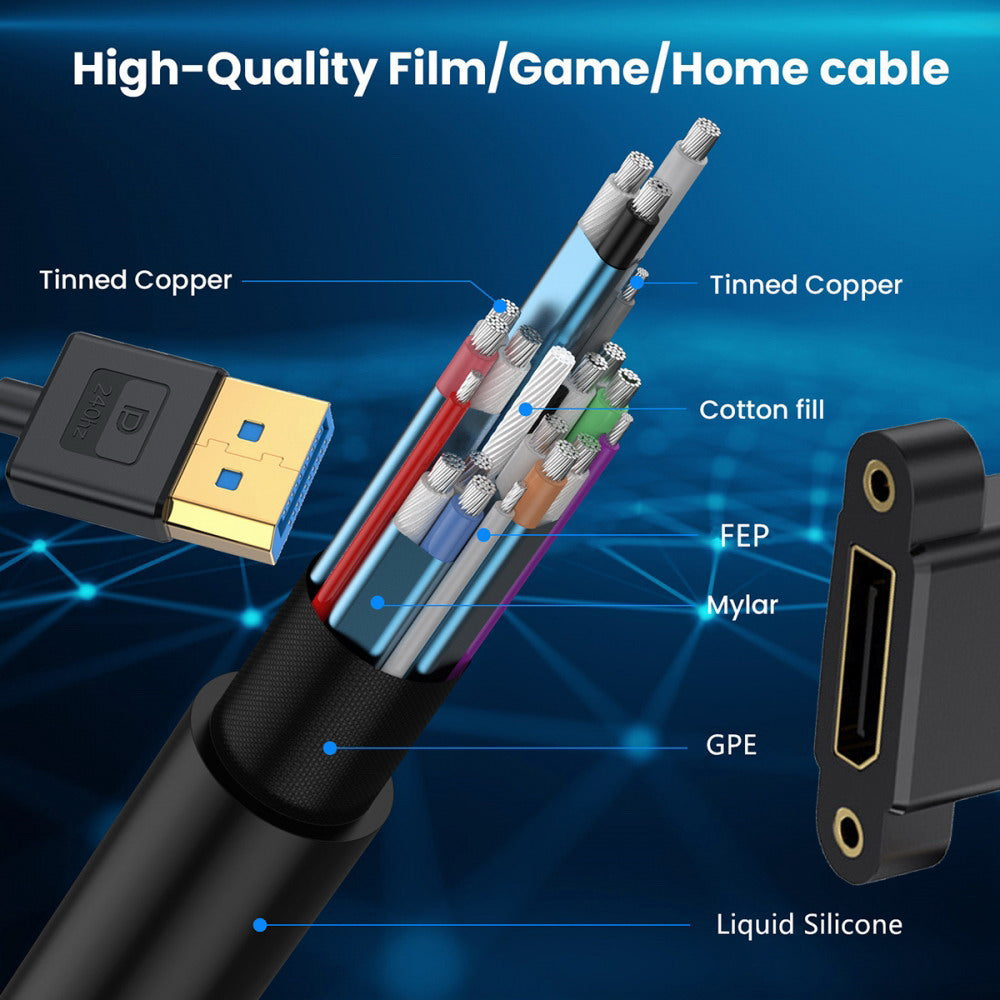 Ultrafine DisplayPort 1.4 DP Male to Female Extension Cable 8K 60hz 4K 144hz for Desktop Laptop Monitor Graphics Card 30cm