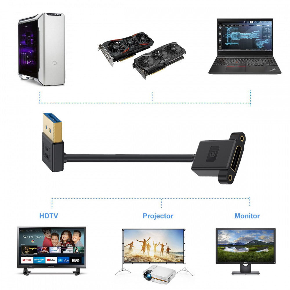 Ultrafine Down Angled DisplayPort 1.4 DP Male to Female Extension Cable 8K 60hz 4K 144hz for Desktop Laptop Monitor Graphics Card 30cm