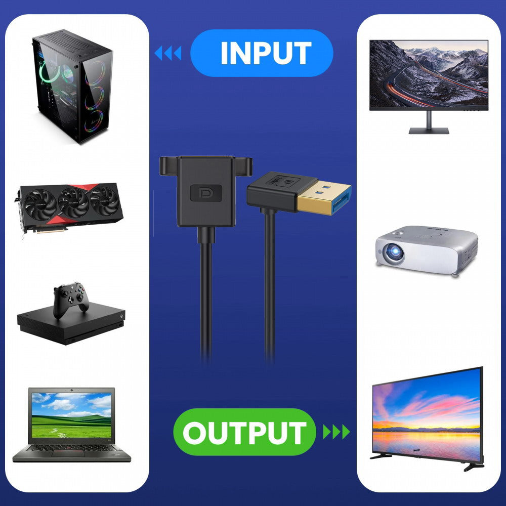 Ultrafine Down Angled DisplayPort 1.4 DP Male to Female Extension Cable 8K 60hz 4K 144hz for Desktop Laptop Monitor Graphics Card 30cm