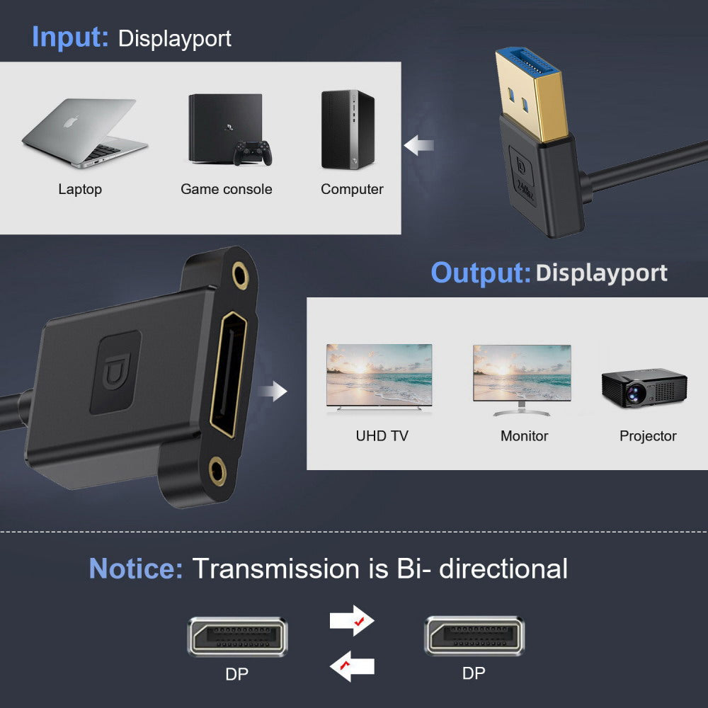 Ultrafine Down Angled DisplayPort 1.4 DP Male to Female Extension Cable 8K 60hz 4K 144hz for Desktop Laptop Monitor Graphics Card 30cm