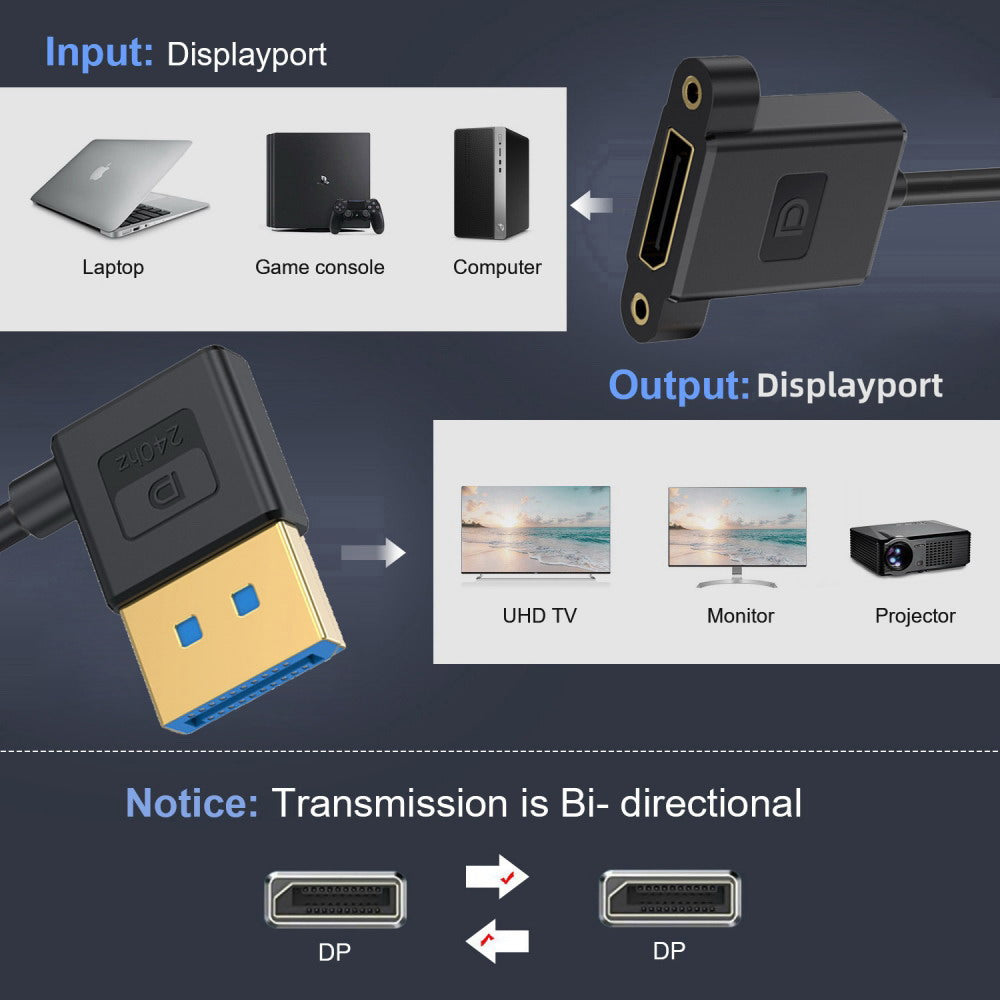Ultrafine Right Angled DisplayPort 1.4 DP Male to Female Extension Cable 8K 60hz 4K 144hz for Desktop Laptop Monitor Graphics Card 30cm