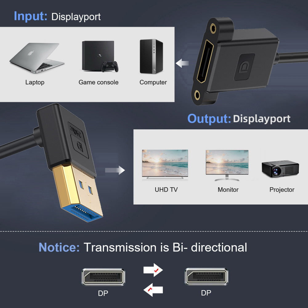 Ultrafine Up Angled DisplayPort 1.4 DP Male to Female Extension Cable 8K 60hz 4K 144hz for Desktop Laptop Monitor Graphics Card 30cm