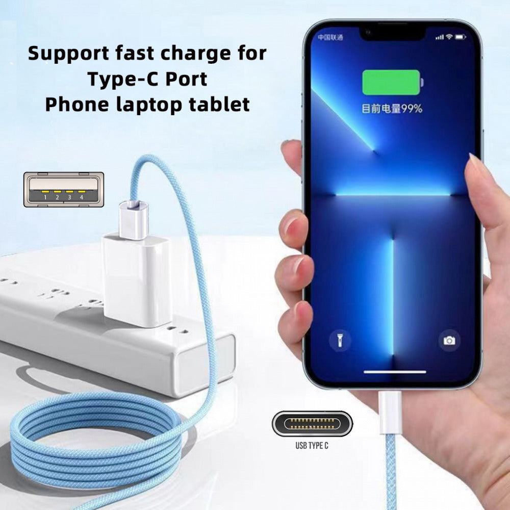 USB-C Type C Male to Type-A Male 15W 5V3A Power 480Mbps Data Cable Blue Sleeve for Phone & Tablet