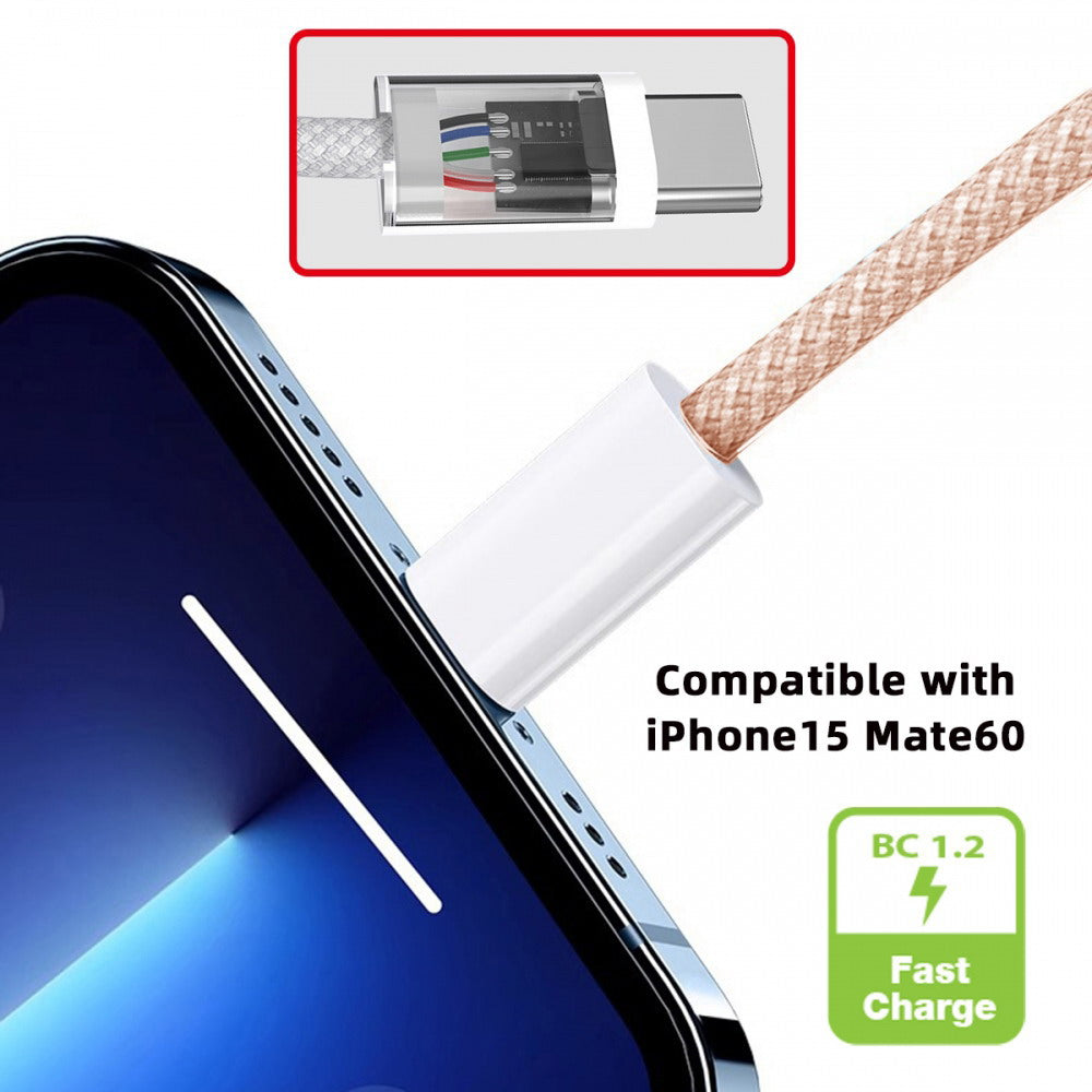 USB-C Type C Male to Type-A Male 15W 5V3A Power 480Mbps Data Cable Pink Sleeve for Phone & Tablet