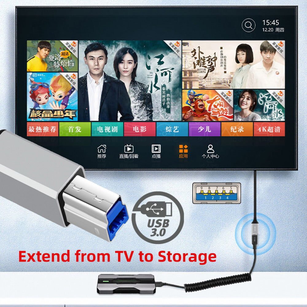 USB 3.0 Type-A Male to USB3.0 Type-B Male Stretch Coiled Cable 100cm Extension 5Gbps for Disk Printer Camera Data