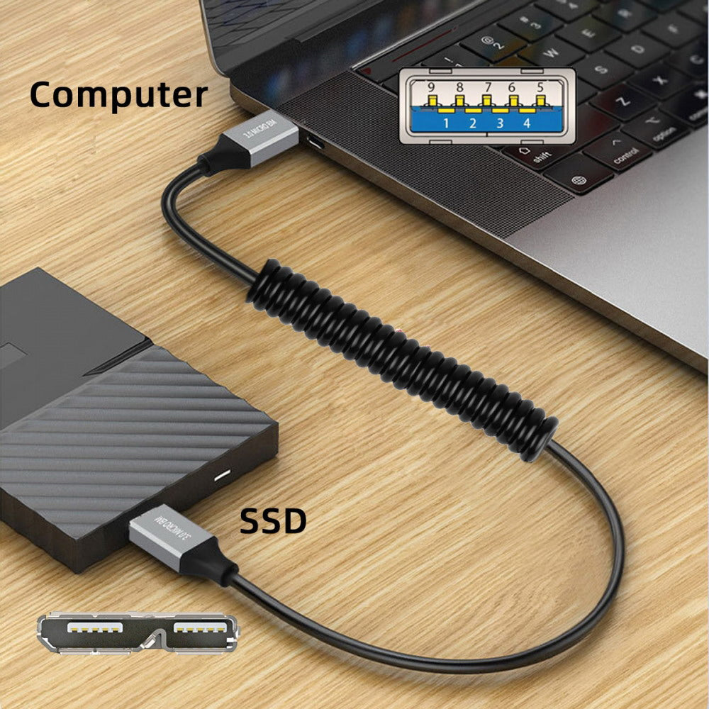 USB 3.0 Type-A Male to Micro-USB3.0 Male Stretch Coiled Cable 100cm Extension 5Gbps for Disk Phone Camera Data