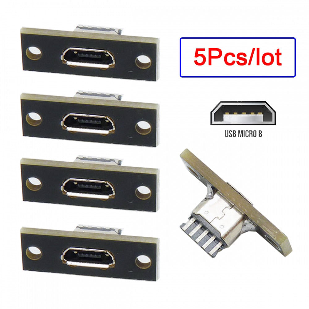 5pcs/set DIY OEM Micro-USB 5Pin Female Type-B Socket Connector Panel Mount Type with PC Board USB 2.0 Pinout