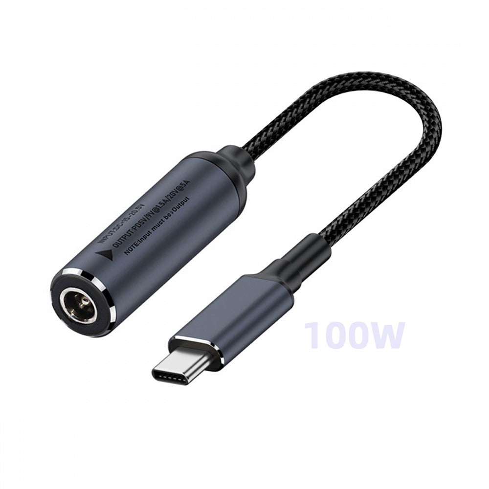 DC Jack 5.5X2.1mm Input to USB-C Type-C Power 100W Charge Cable for Laptop Phone PD9V 5V 20V