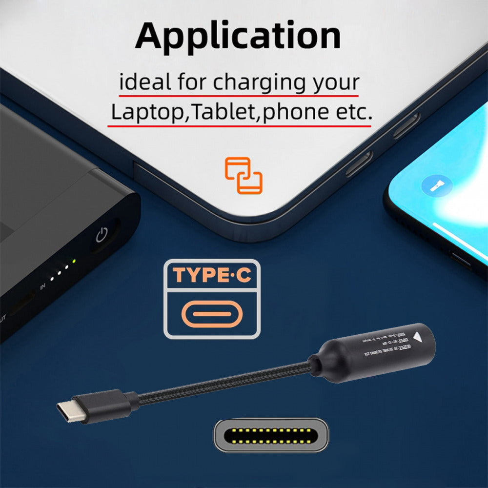 DC Jack 7.9X5.4mm Input to USB-C Type-C Power 100W Charge Cable for Laptop Phone PD9V 5V 20V