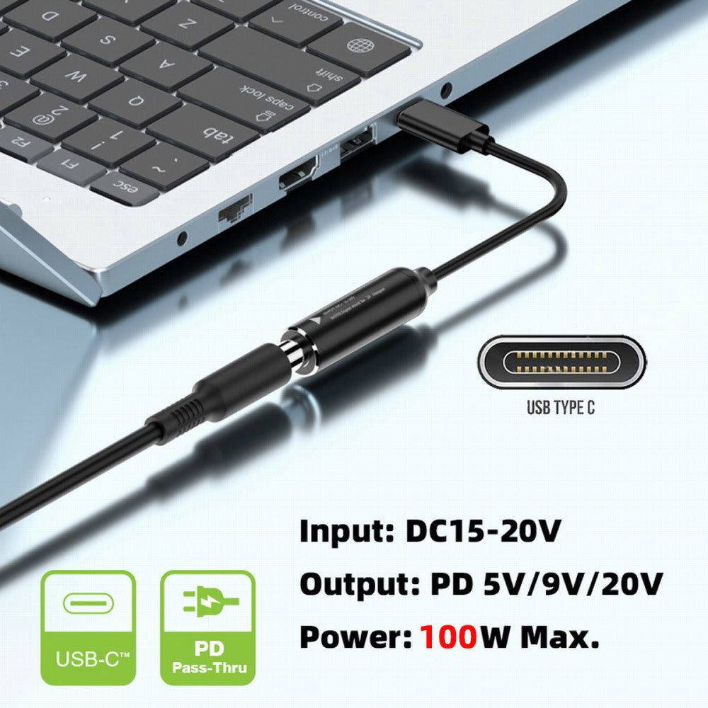 DC Jack 7.9X5.4mm Input to USB-C Type-C Power 100W Charge Cable for Laptop Phone PD9V 5V 20V
