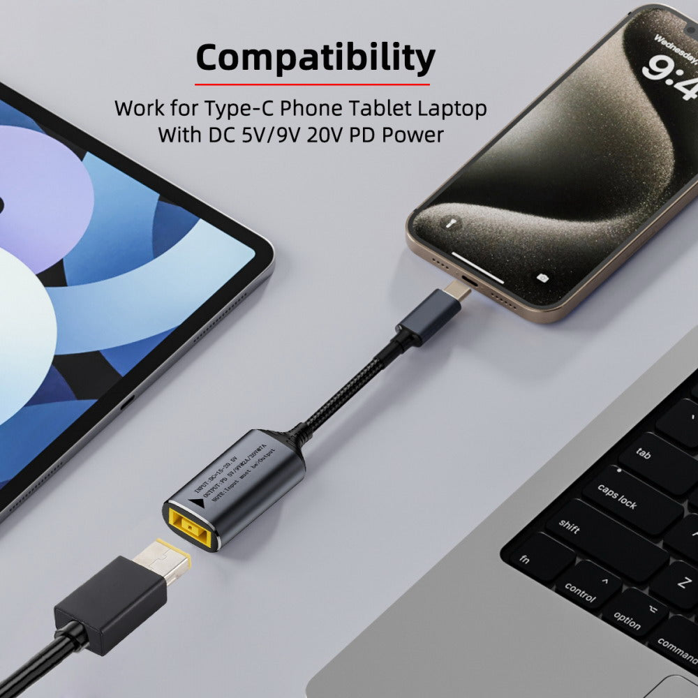 Rectangle Jack Thinkpad X1 Input to USB-C Type-C Power 140W Charge Cable for Laptop Phone PD9V 5V 20V 7A