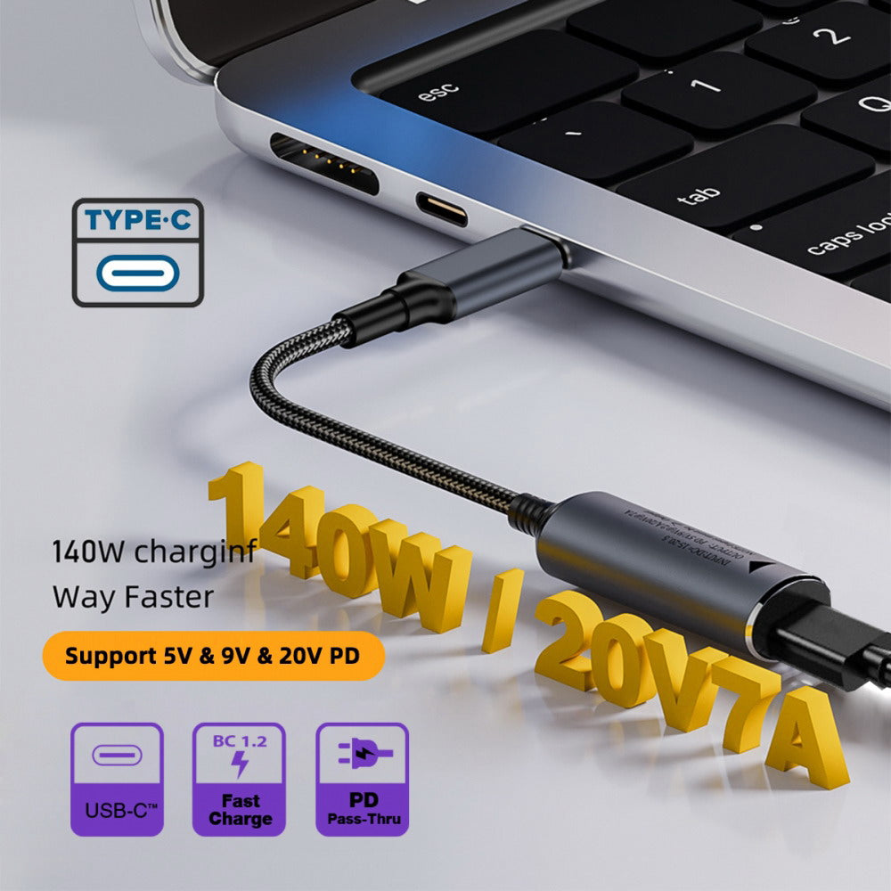 Rectangle Jack Thinkpad X1 Input to USB-C Type-C Power 140W Charge Cable for Laptop Phone PD9V 5V 20V 7A