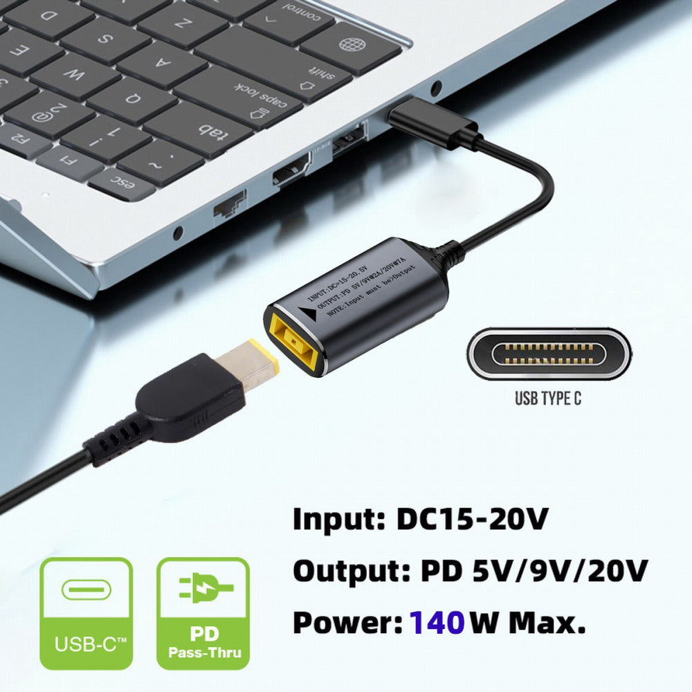 Rectangle Jack Thinkpad X1 Input to USB-C Type-C Power 140W Charge Cable for Laptop Phone PD9V 5V 20V 7A
