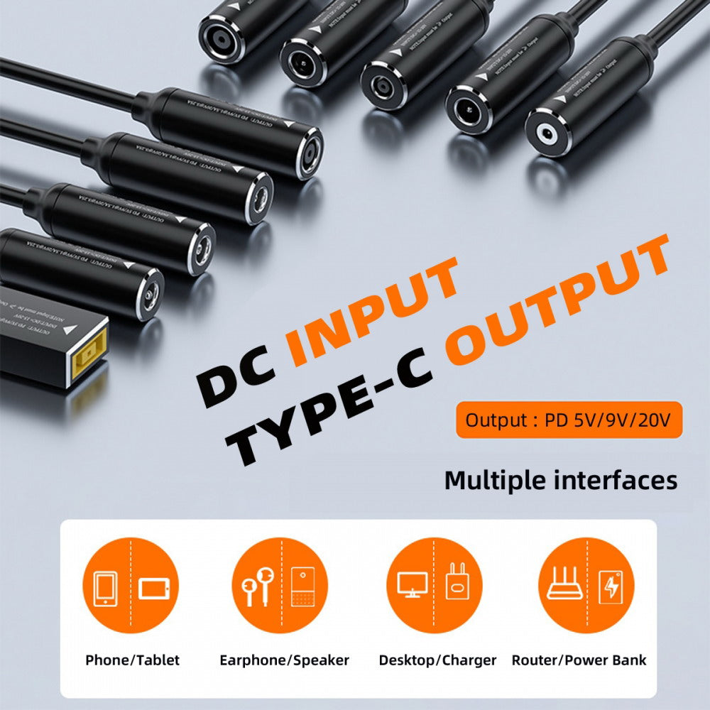 DC Jack 5.5X2.5mm Input to USB-C Type-C Power 140W Charge Cable for Laptop Phone PD9V 5V 20V7A