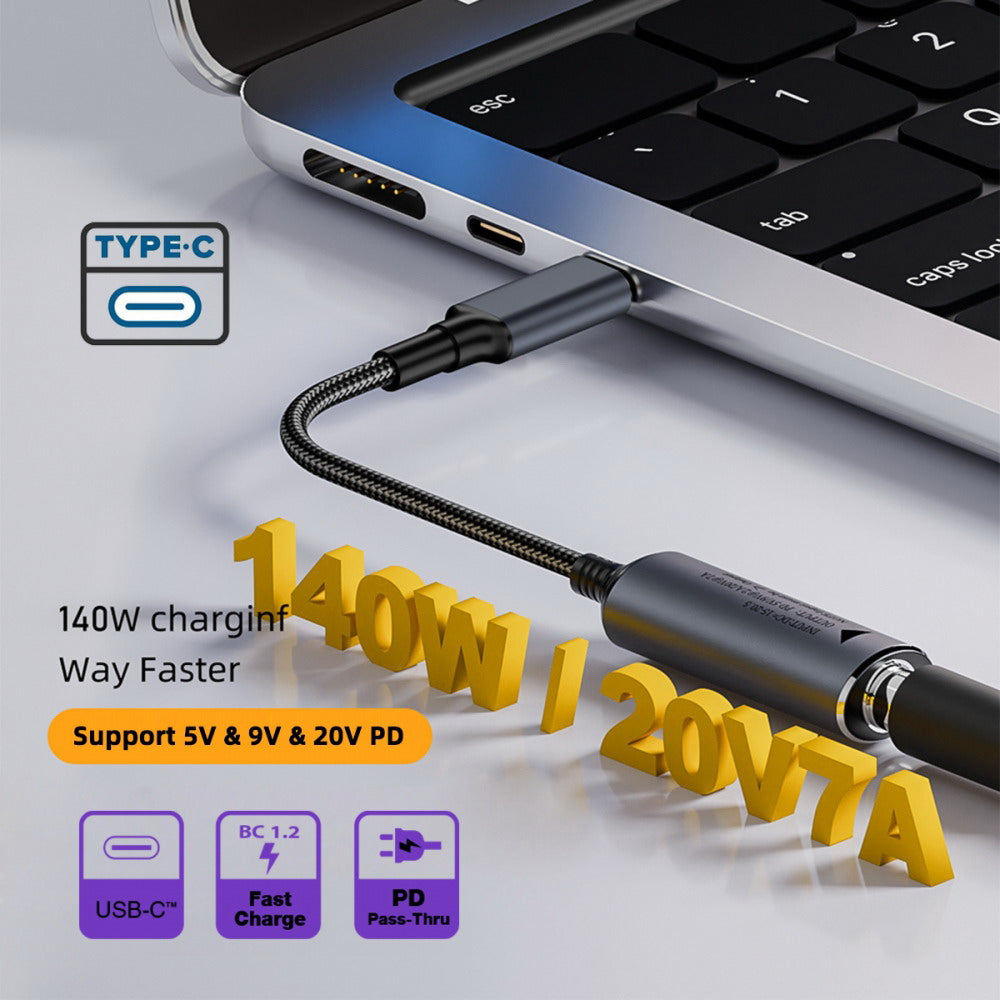 DC Jack 6.0X1.4mm Input to USB-C Type-C Power 140W Charge Cable for Laptop Phone PD9V 5V 20V7A