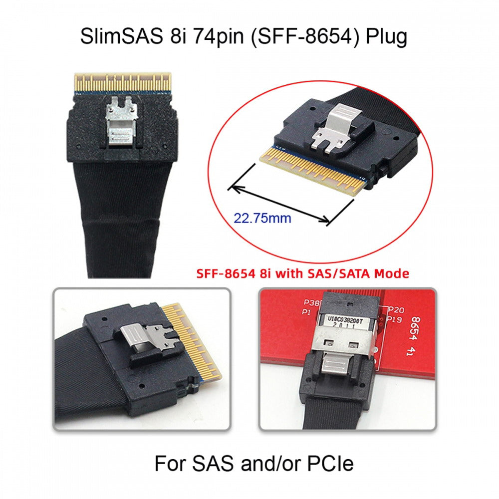 Slimline SAS 4.0 SFF-8654 8i 74pin Host Raid to 8 SATA 7pin Target Hard Disk Fanout Raid Cable 1-to-8 Splitter