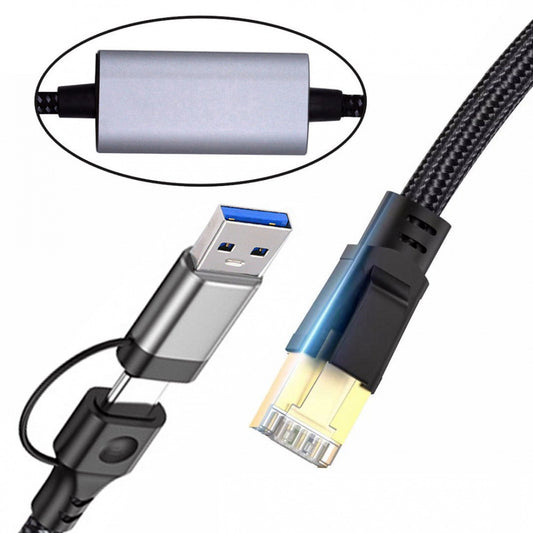 Combo USB Type-A & Type-C USB-C to Ethernet Cable URJ45 Male Cord Directly Connected 1000Mbps Gigabit LAN Network