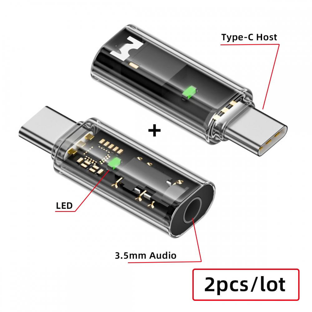 2pcs/lot Type C USB-C to 3.5mm Audio AUX & MIC Sound Card 16bit 48kHz Adapter Compatible with Laptop Tablet Phone