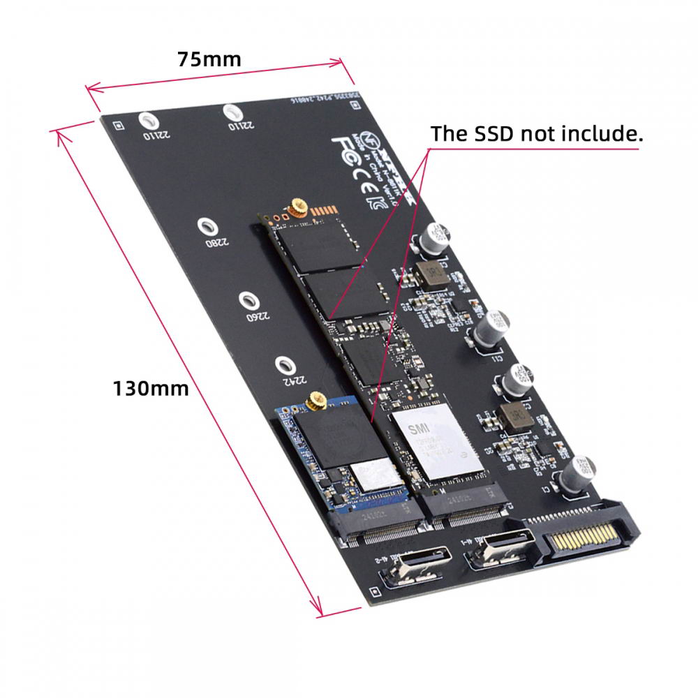 Dual Oculink SFF-8612 SFF-8611 to M.2 NGFF M-Key NVME PCIe SSD 2280 22110mm Adapter for Mainboard