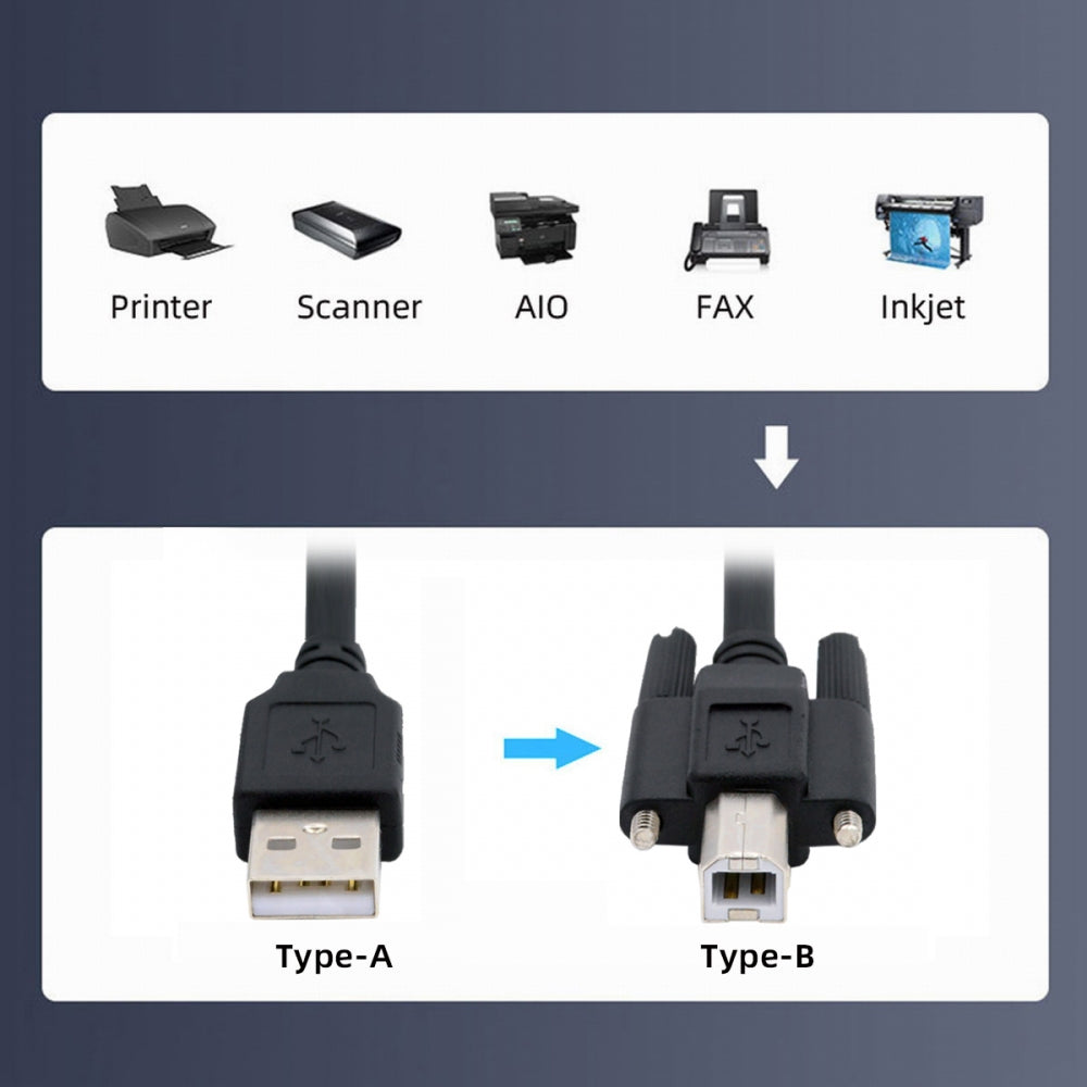 USB 2.0 Type-A Male to Type-B Thumbscrew Standard Male Mount Panel Type for Industrial Camera Robot Scanner Disk