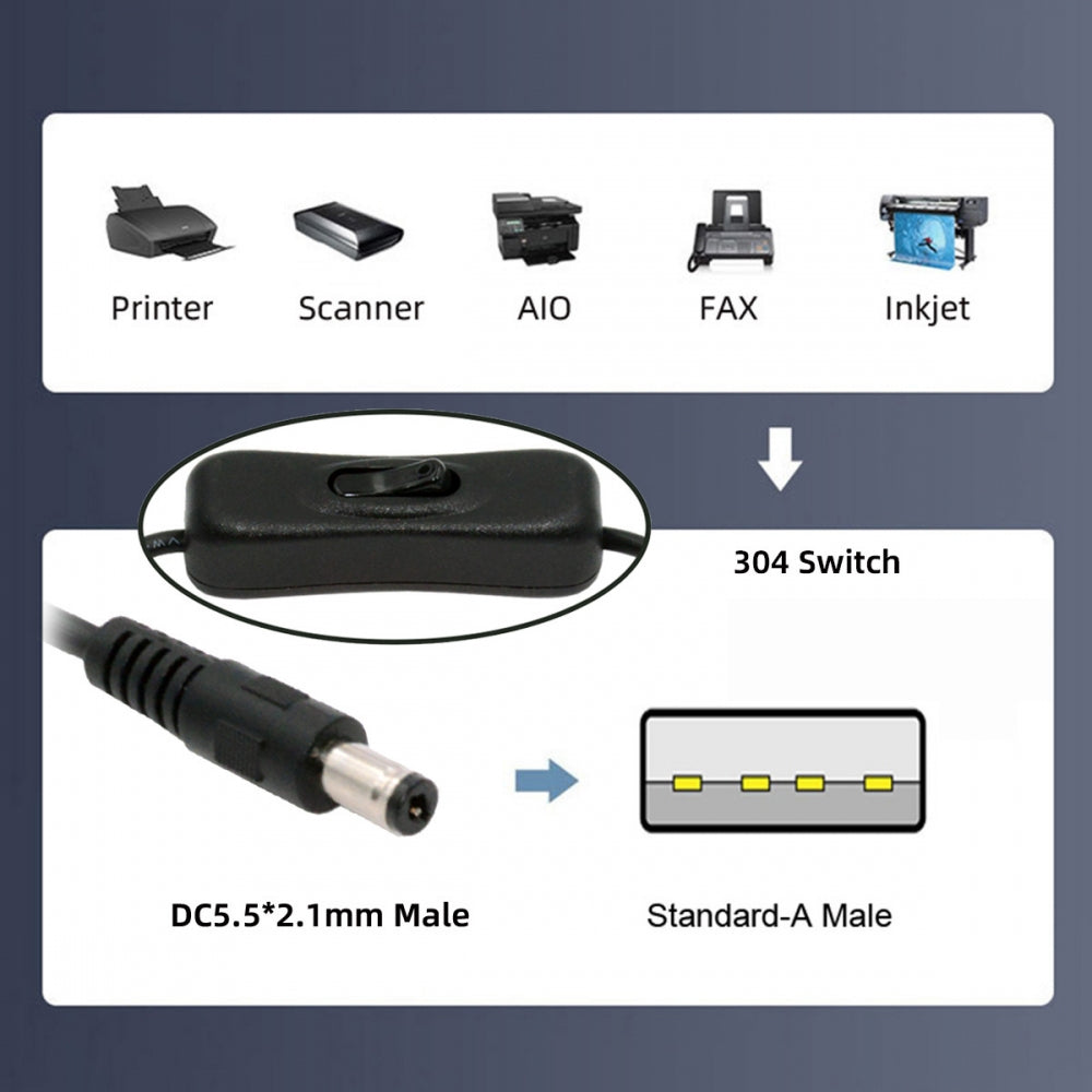DC 5.5x2.1mm Plug to USB Type-A Cable with On Off Power Switch Button for DC 5V Desk Lamp Fan Camera