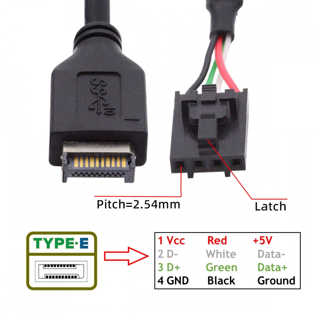 USB 3.1 Front Panel Header Male Type-E Host to USB 2.0 Motherboard 4pin IDC Housing with Latch Device Cable 30cm