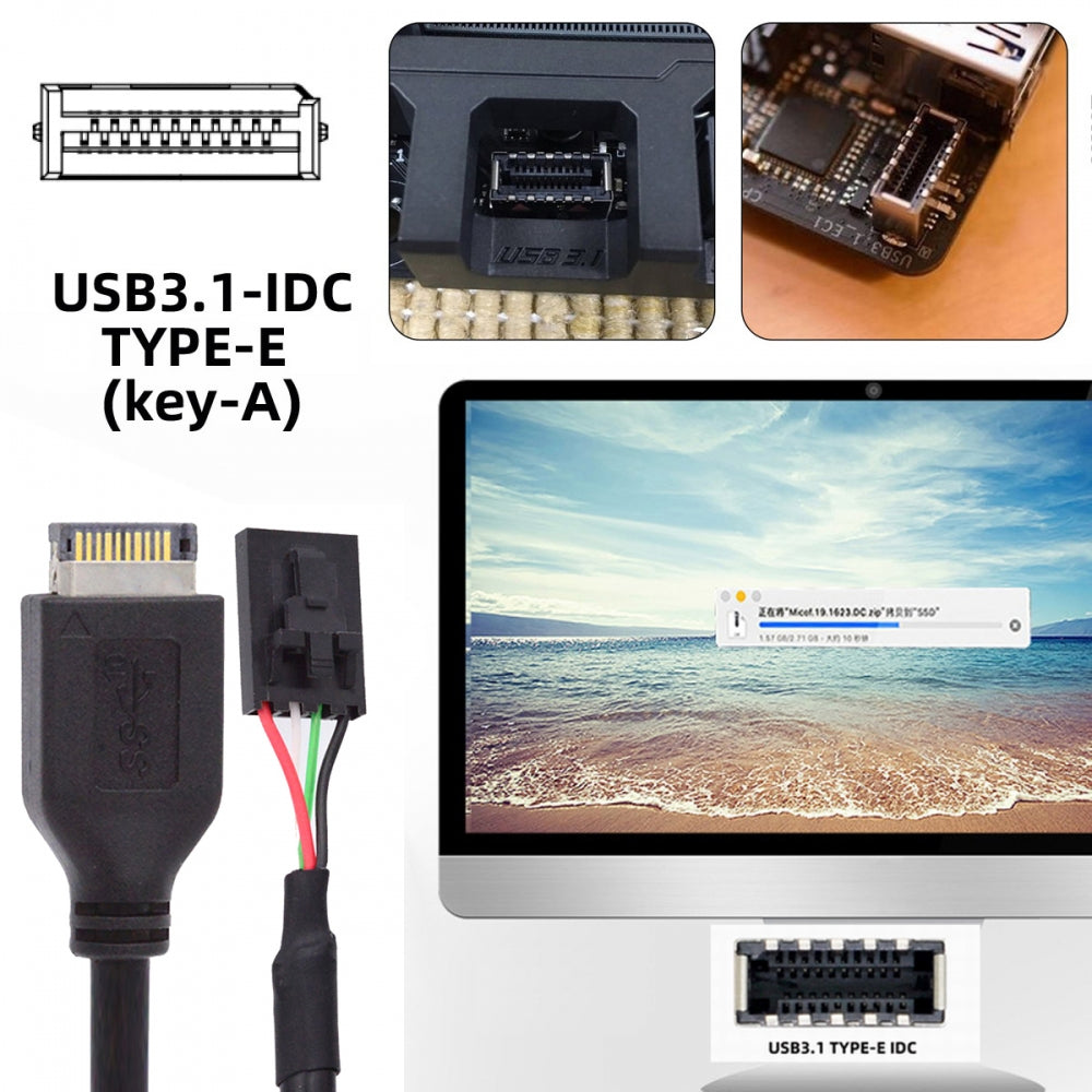 USB 3.1 Front Panel Header Male Type-E Host to USB 2.0 Motherboard 4pin IDC Housing with Latch Device Cable 30cm