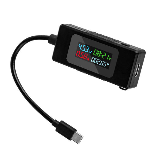 Type-C Voltage Current Power Capacity, Working Time Ammeter Voltmeter USB Cable Charger Detector USB-C Tester 4-30V 0-6.5A Digital Multimeter
