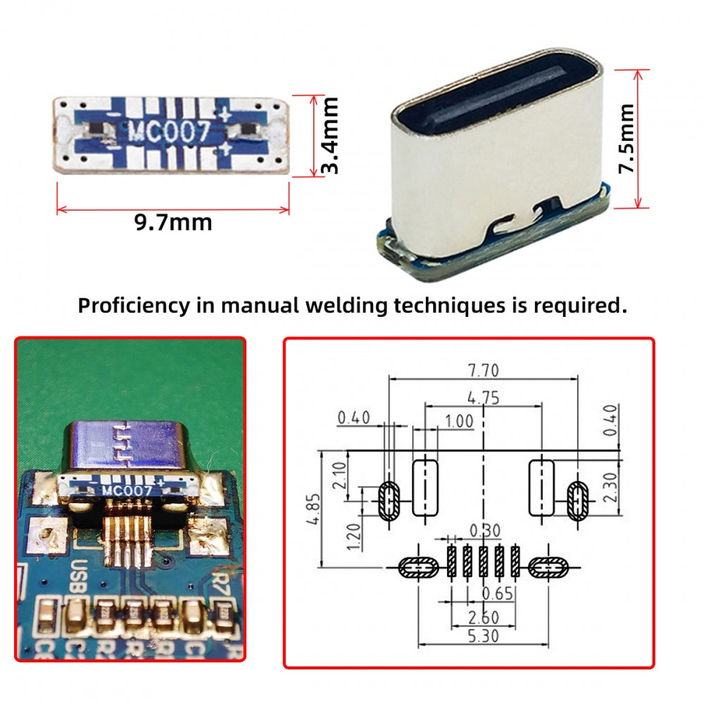 5pcs/lot DIY Solder Type-C Female Socket Connector Replace for Micro-USB 5Pin Female SMT Type DC 5V Power