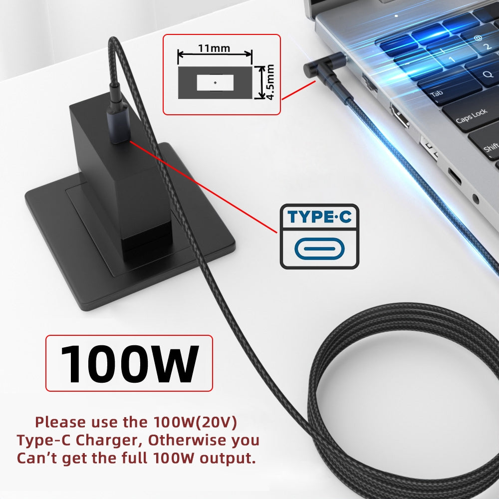 100W Type C USB-C Input to Rectangular Jack Output Power 20V 5A 65W PD Charge Cable for Thinkpad X1 Legion Y7000P Laptop