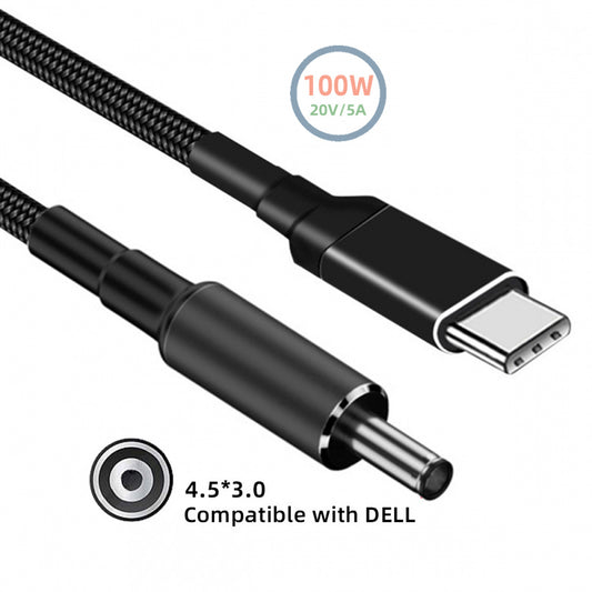100W Type C USB-C Input to 20V DC 4.5*3.0mm Output Power 20V 5A 65W PD Charge Cable compatible with DELL-Laptop
