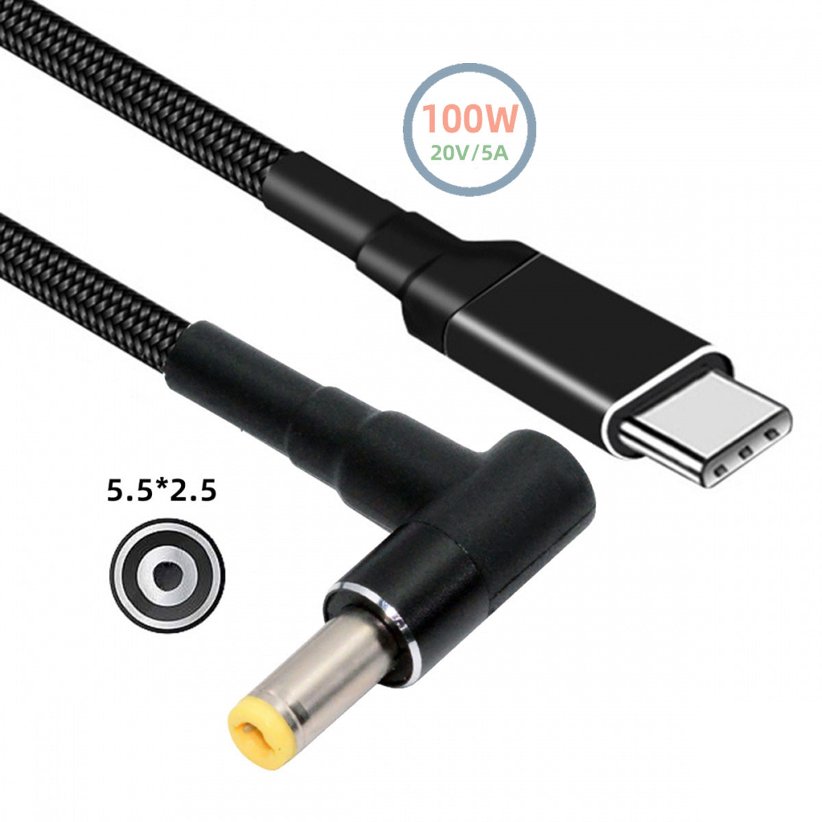 100W Type C USB-C Input to 20V DC 5.5*2.5mm Output Power 20V 5A 65W PD Charge Cable for Laptop