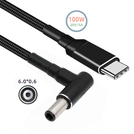 100W Type C USB-C Input to 20V DC 6.0*1.4*0.6mm Output Power 20V 5A 65W PD Charge Cable for Laptop