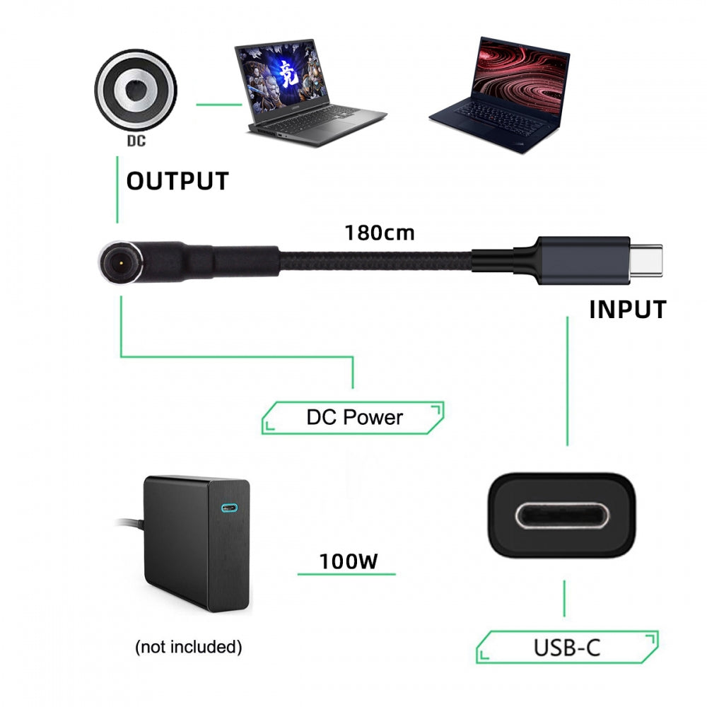 100W Type C USB-C Input to 20V DC 6.0*1.4*0.6mm Output Power 20V 5A 65W PD Charge Cable for Laptop