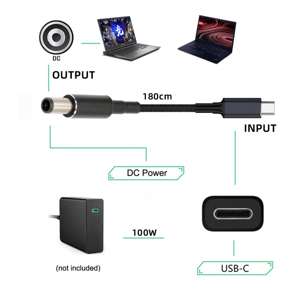 100W Type C USB-C Input to 20V DC 7.4*5.0mm Output Power 20V 5A 65W PD Charge Cable compatible with HP-Laptop