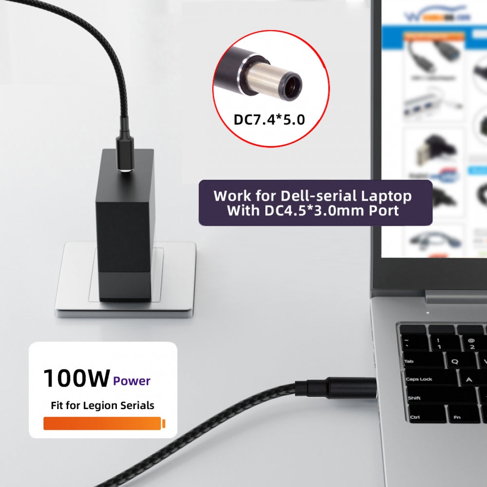 100W Type C USB-C Input to 20V DC 7.4*5.0mm Output Power 20V 5A 65W PD Charge Cable compatible with HP-Laptop